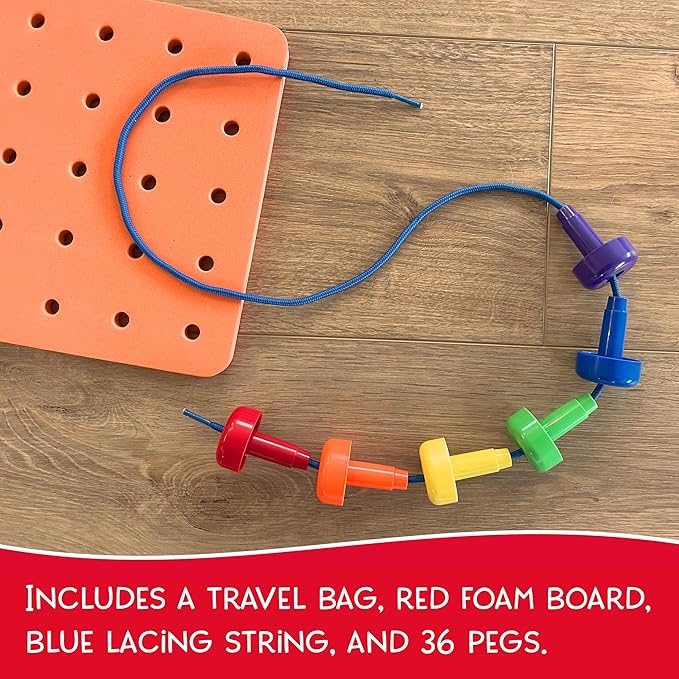 Foam Peg Board Toy - 36 Pegs, Foam Board, Lacing String, Storage Bag - Occupational Therapy Toys - Fine Motor Skills Toys for Toddlers and Kids (Orange)