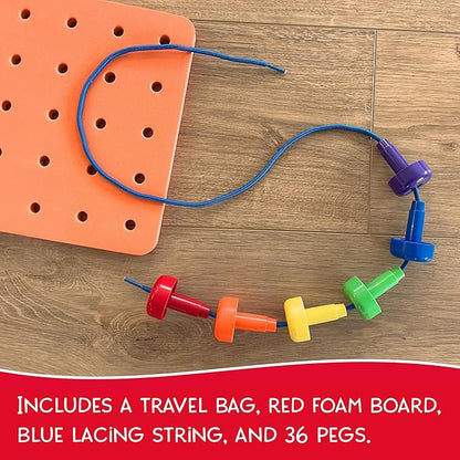 Foam Peg Board Toy - 36 Pegs, Foam Board, Lacing String, Storage Bag - Occupational Therapy Toys - Fine Motor Skills Toys for Toddlers and Kids (Orange)