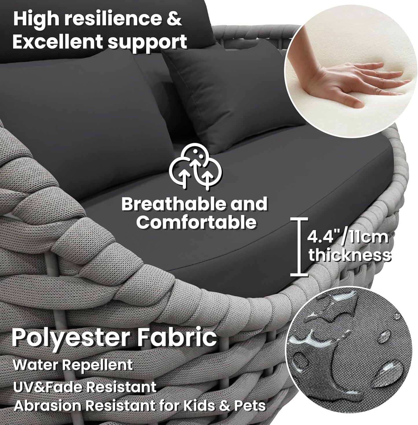 Aluminum Outdoor Patio Furniture Set: 6 Pieces Porch Rope Conversation Sofa Set - Modern Woven Deck Couch Set Cushioned - No Assembly All Weather Seating for 660lbs Yard Garden Lanai Hotel Pool