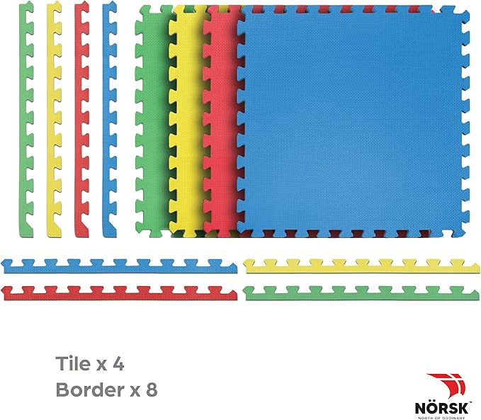 Norsk Reversible Kids Puzzle Play Mats 1/2" Thick EVA Interlocking Foam Tiles (Multicolor/Black 40 Tiles - 160 sq. Ft. 1/2" Thick)