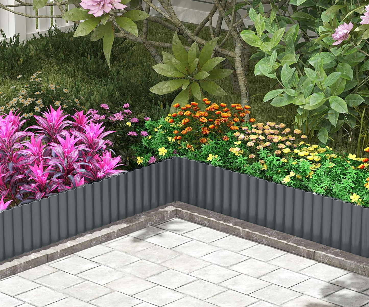 Metal Garden Edging Border, Corrugated Steel Landscaping, DIY for Lawn (Black, 6 Inch x 20FT)