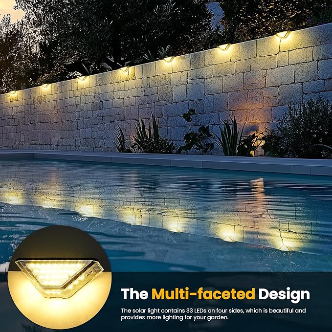 SOLPEX Solar Step Lights Outdoor,Solar Deck Lights for Outside,Two-Sided Stair Lights with 33 LEDs,Waterproof IP65 for Garden,Fence,Deck,Steps,Stair,Porch（2 Pack,Warm White）