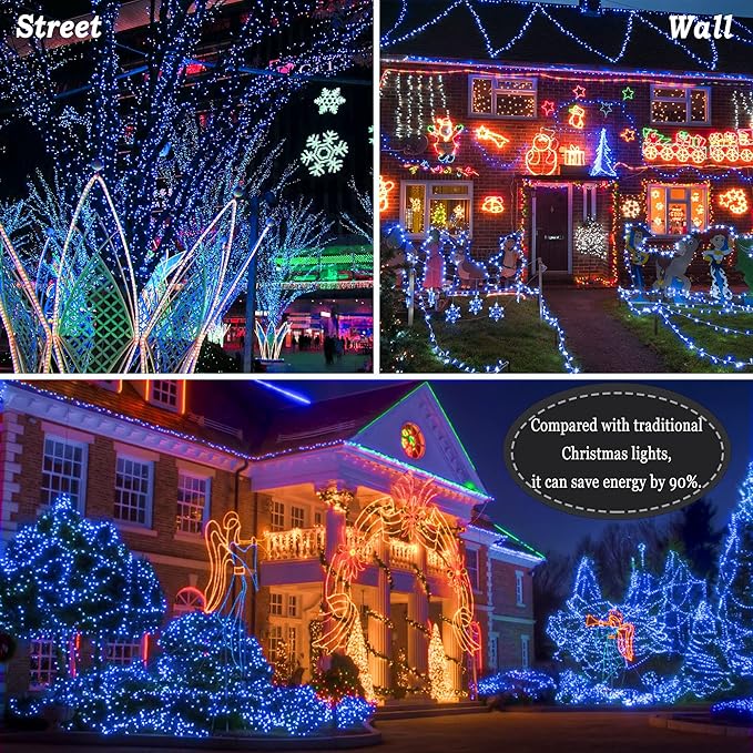 KNONEW 197FT 500 LED Christmas Lights Outdoor String Lights 8 Modes & Memory Fairy Light Plug in Waterproof LED String Lights for Xmas Yard Tree Wedding Party Holiday Decorations (Blue)