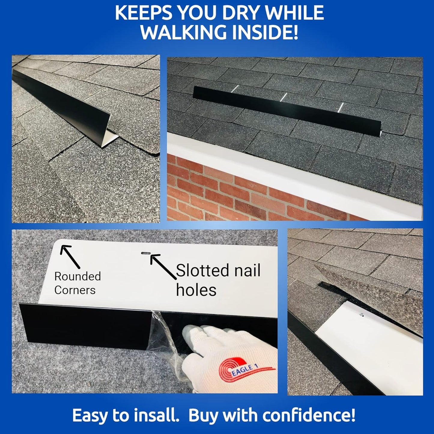 Eagle 1-26 Gauge 5 Foot Rain Diverter - Nails and Instructions Included (Mill Finish Aluminum, Copper, Galvanized, Stainless Steel & More) (1, Aluminum Diamond Plate - Black)