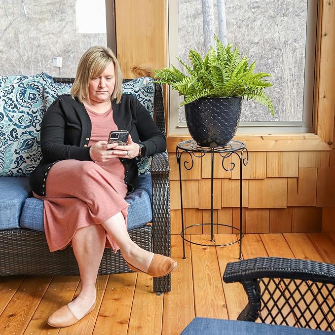 Sunnydaze Dinah 12.5" Metal Outdoor Plant Pot Set with Drainage Holes and Rubber Plugs - Navy Glaze - Set of 2