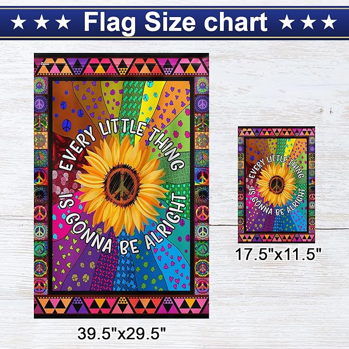 FLAGWIX Flags - Hippie Sunflower. Every Little Thing Gonna Be Alright Flag, House Flag (29.5" x 39.5") - USA House Garden Flags Premium Polyester-Decorative Outdoor Flags