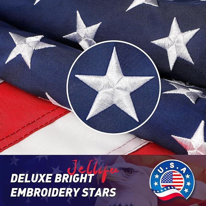 American Flag 5x8 Outdoor, 5x8 Flags Outside, All Weather US Flags with Embroidered Stars Sewn Stripes Brass Grommets, Vivid Color, Polyester USA Flag for Outdoor Indoor (5 by 8 Foot)