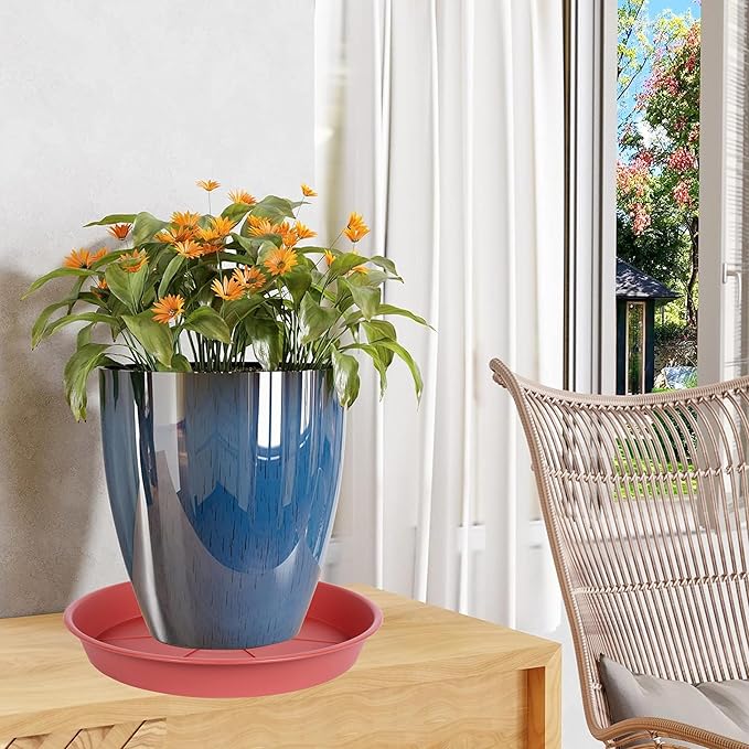 6 Pack of Plant Saucer Tray 11 12 inch, Heavy Duty Plastic Pot Plant Drip Trays Saucers for for Indoors Outdoor, Plant Water Tray for Planters 11-12" (12", Clay)