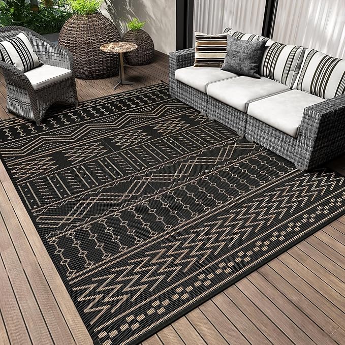 COCOER Outdoor Rug Carpet Waterproof 9x12 ft Patio Rug Mat Indoor Outdoor Area Rug for RV Camping Picnic Reversible Lightweight Plastic Straw Outside Rug for Patio Decor Decoration Boho Rug