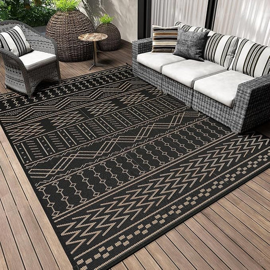 COCOER Outdoor Rug Carpet Waterproof 9x12 ft Patio Rug Mat Indoor Outdoor Area Rug for RV Camping Picnic Reversible Lightweight Plastic Straw Outside Rug for Patio Decor Decoration Boho Rug