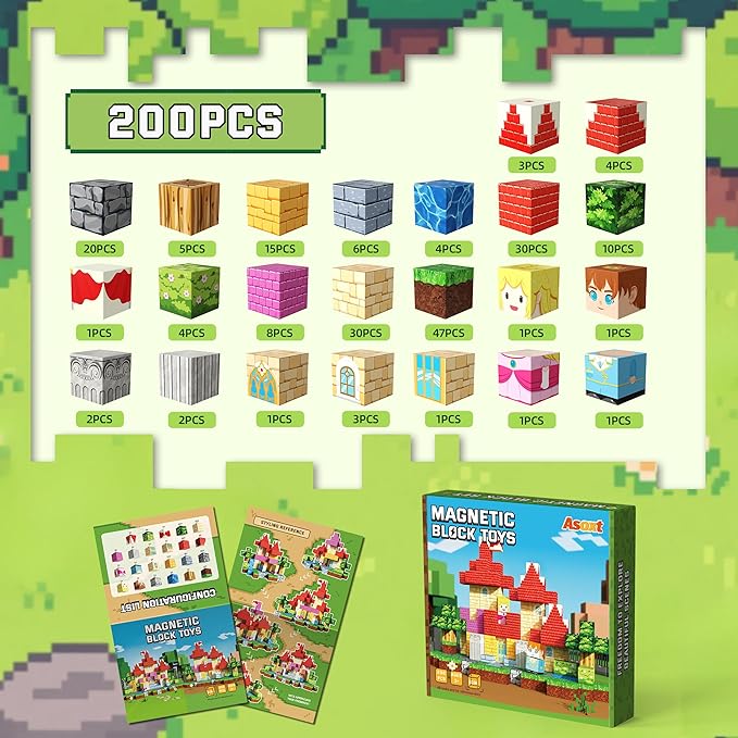 200PCS Magnetic Blocks, Magnetic Building Blocks, Princess Castle Building Set, STEM Learning Toys for Kids Ages 3-8,Birthday Gifts for Boys and Girls