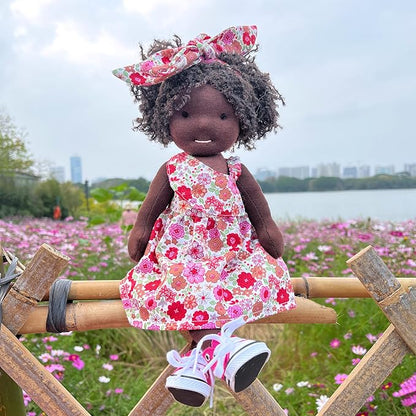 BlissfulPixie Handmade Birthday Present for Girl Black Doll Waldorf Collect Rag Doll with Exquisite Box-Dezi 12"