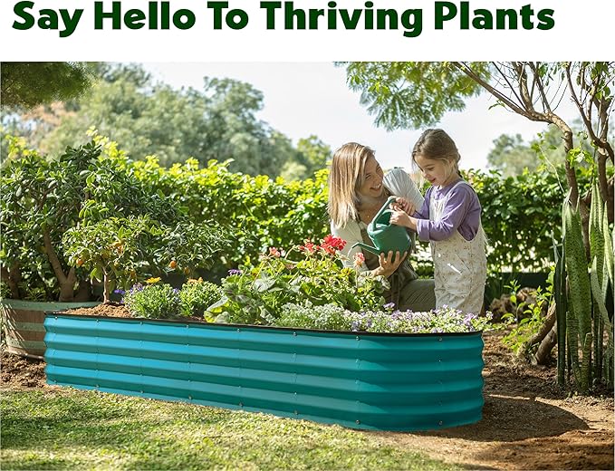Galvanized Raised Garden Beds Outdoor // 8×2×1 ft Planter Raised Beds for Gardening, Vegetables, Flowers // Large Metal Garden Box (Turquoise) // Patented Tool-Free Design