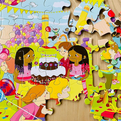 Upbounders® Birthday Balloons 48 Piece Jumbo Puzzle for Kids | Floor Puzzles for Ages 4-8 | Kids Party Puzzle with Pinata & Black Brown Children at Play | Multicultural & Eco-Friendly