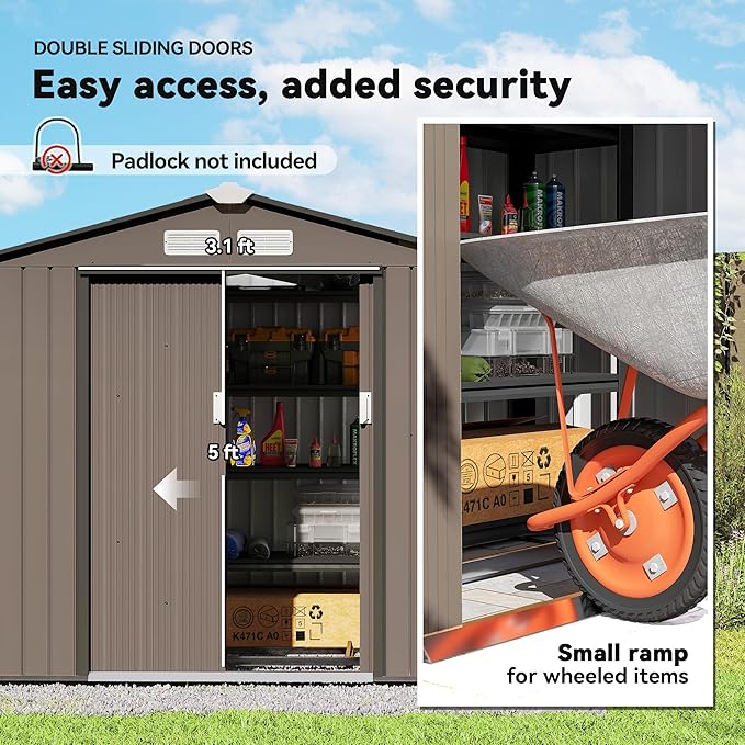 Outsunny 7' x 4' Outdoor Storage Shed, Garden Tool Metal Shed with Foundation Kit, Double Lockable Door, Air Vents and Sloping Roof, for Backyard, Patio, Lawn, Brown