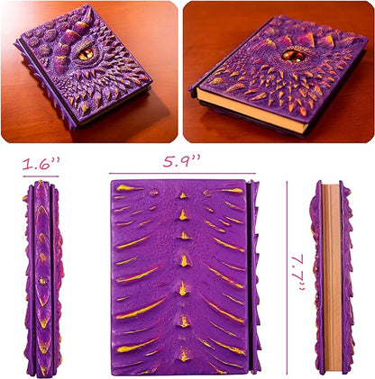 3D Dragon Eye Embossed Journal,Resin Engraving Notebook,Dnd notebook for Dragon Lovers ，Blank Paper,Hardcover Travel Notepad for Writing,Sketchbook,Collection,Gift,Decoration A4 and A5 Size (A5-Purple