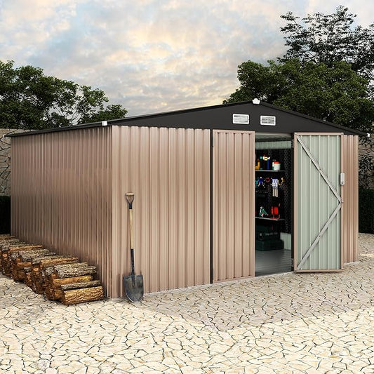 10x12 FT Metal Storage Sheds Outdoor with Floor, Metal Yard Sheds Garden Shed Kit, MetalTool Shed with Lockable Door, Metals UtilitySheds Buildings with Air Vent for Backyard Garden Patio Lawn