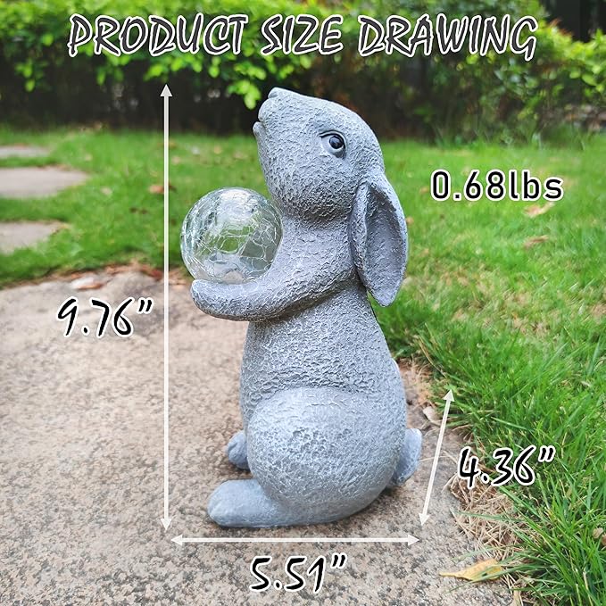 Solar Rabbit Statue Garden Decor -Rabbit Lover Gifts, with Gazing Solar LED Lights Ball Bunny Decoration for Garden Yard Patio Lawn Balcony - Gifts for Mom Grandma