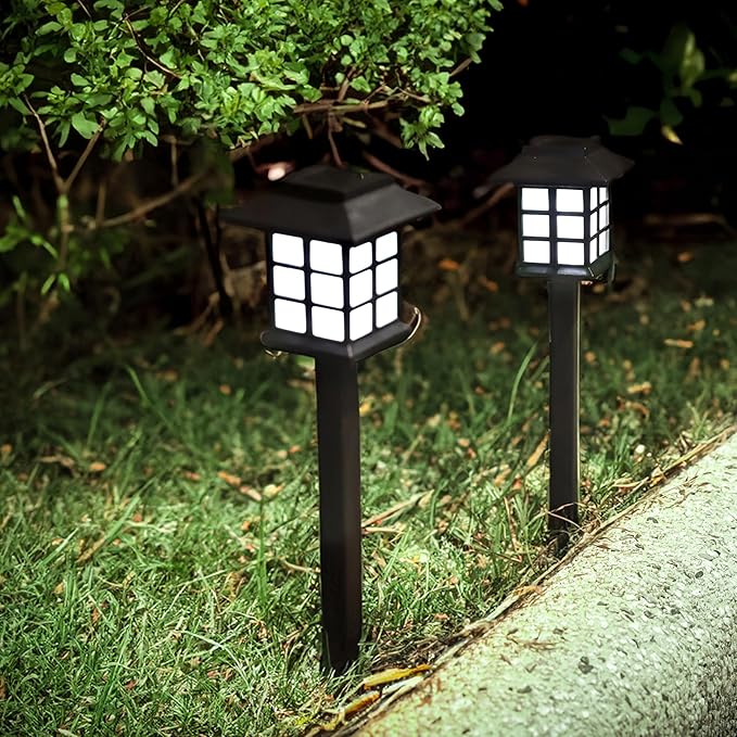 TECHKO Solar Classic Lantern Garden Pathway Lights – Dusk-to-Dawn, Weather-Resistant Outdoor LED Lighting (4-Pack)