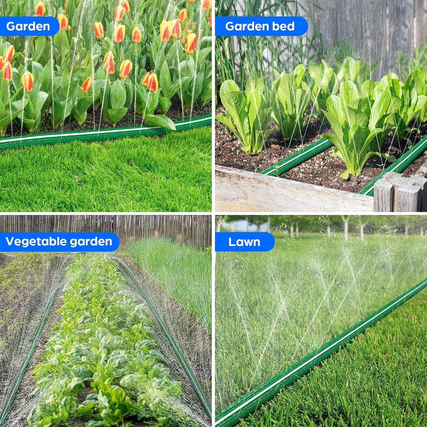 Jin&Bao Sprinkler Hose with Holes 50FT, Heavy Duty Watering Garden Hose, High-Efficiency Sprinklers System for Lawn and Garden with Staples
