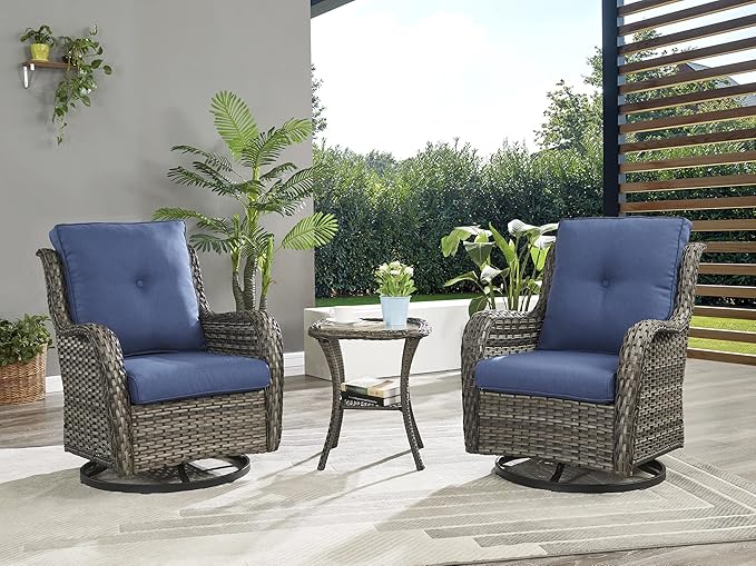 Patio Tables Wicker Side Table - Rattan End Table with Glass Top for Outdoor Outside Patio Porch Deck Square Mixed-Grey