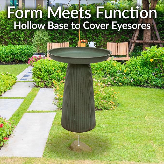 Sunnydaze Gleeful Garden Metal Bird Bath for Outdoors - Large Decorative Iron Birdbath - 23-Inch - Matte Green