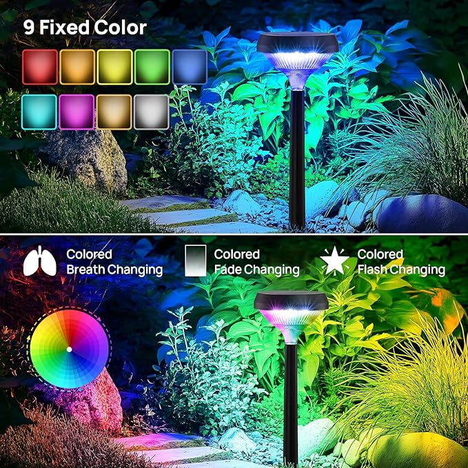 Linkind Solar Pathway Lights 8 Pack, Color Changing Halloween Decorations Outdoor Waterproof, Multicolor+Warm/Cool White Solar Lights for Walkway Pathway Yard Garden Landscape
