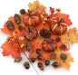 30 Pcs Artificial Pumpkins Set Fall Decorations with Maple Leaves Pine Cones Acorns Berries Assorted Fake Pumpkin for Thanksgiving Halloween Autumn Harvest Home Table Decor