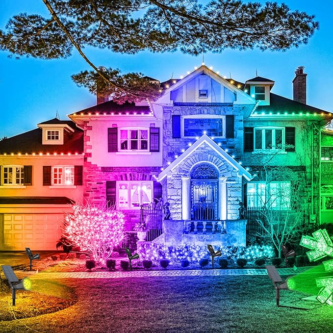 T-SUN Solar Spotlights, Color Changing 7 LED Waterproof Solar Garden Lights, Auto ON/OFF Adjustable Landscape Spot Lights, 2-IN-1 Solar Wall lights for Patio, Yard, Garden, Driveway, Pool Area(2 Pack)