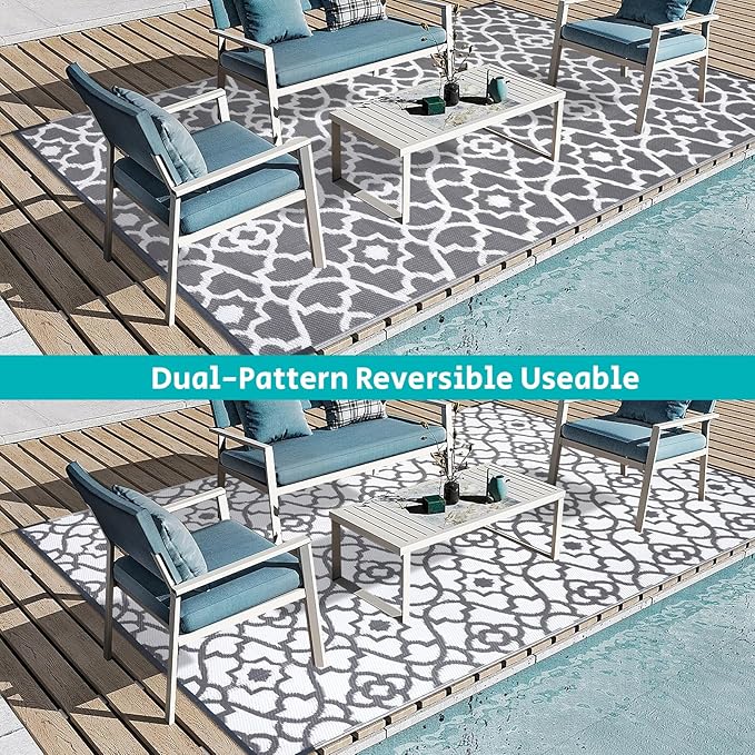 HEBE Outdoor Rug Waterproof 6x9, Plastic Straw Rug Camping Rug, Reversible Outdoor Patio Rugs RV Mat Clearance, Indoor Outside Floor Carpet for Porch,Deck,Camper,Balcony,Backyard