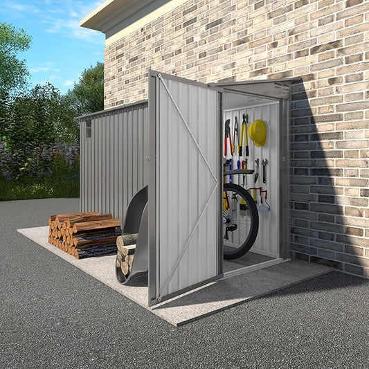 4 * 9.2 FT Outdoor Storage Shed, Galvanized Steel Garden Shed with Lockable Door & Window, Waterproof Metal Tool Storage for Garden, Backyard, Patio, Lawn(Gray)
