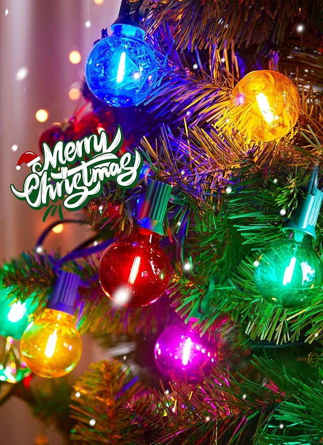 Brightown 50 Pack Multicolor G40 LED Christmas Replacement Light Bulbs, UL Listed, 1 Watt E12/C7 Candelabra Base Plastic Shatterproof LED Globe Edison Bulbs, Easily Screw in Strings Spools Strands