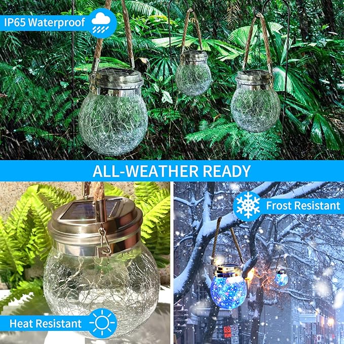 Hanging Outdoor Solar Lights, 2 Pack 30LED Lanterns Decorative Outdoor Lights,Solar Powered Waterproof Landscape Lights with Handle for Tree Yard Garden Patio Fence Holiday Decor(Multicolor)