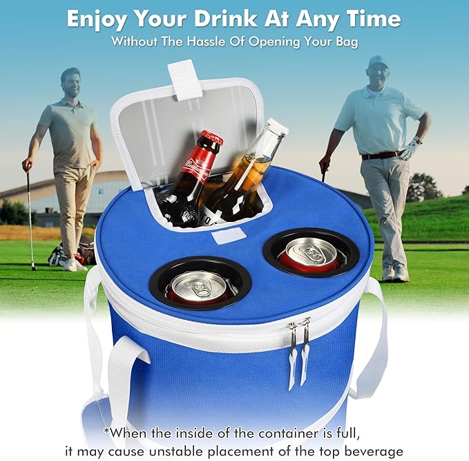 Tirrinia Large Pop-Up Golf Cooler Bag- Insulated Collapsible Cooler with Flat Drink Table for Golf Cart, Lightweight and Portable Ice Beach Cooler for Travel, Fishing, Picnics, Hiking, Camping