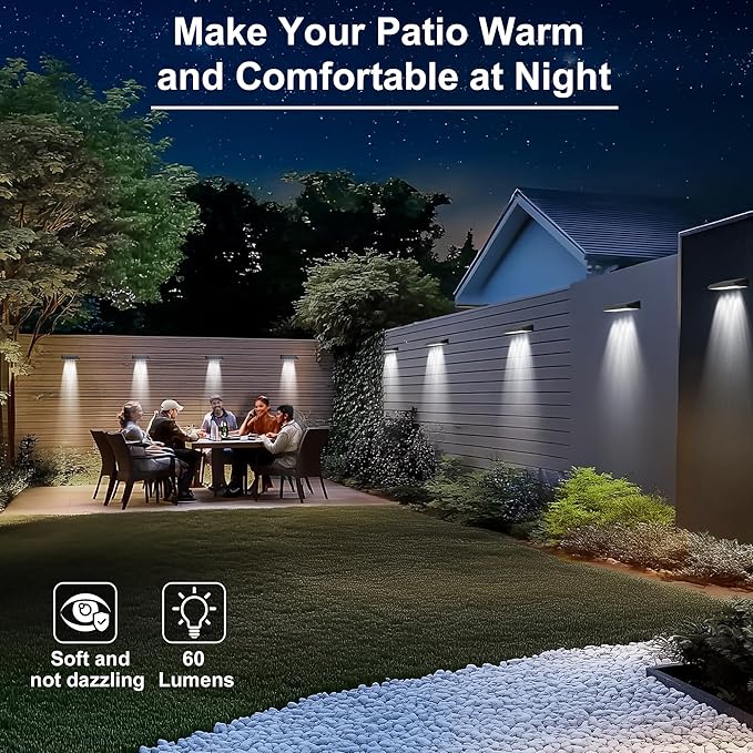 Solar Fence Lights Outdoor Waterproof IP65, 8 Pack Fence Lights Solar Powered 60 Lumens Auto On/Off Step Wall Lights Outside Decorations for Yard, Porch, Patio, Stairs, Pool, Deck, Garden-White Light