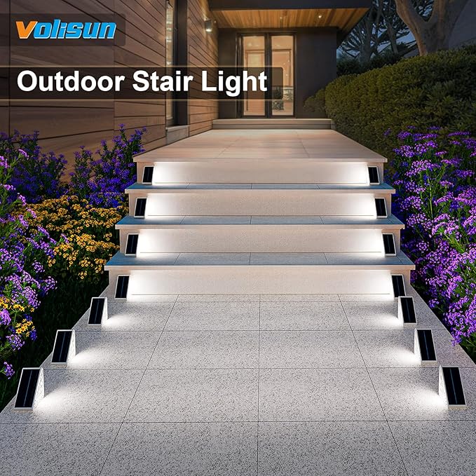 VOLISUN Solar Step Lights for Outside 16 Pack, Solar Stair Lights Outdoor Waterproof IP67, LED Outdoor Step Lights, Outdoor Stair Lights Decor for Deck, Front Step, Front Porch and Patio (Cool White)