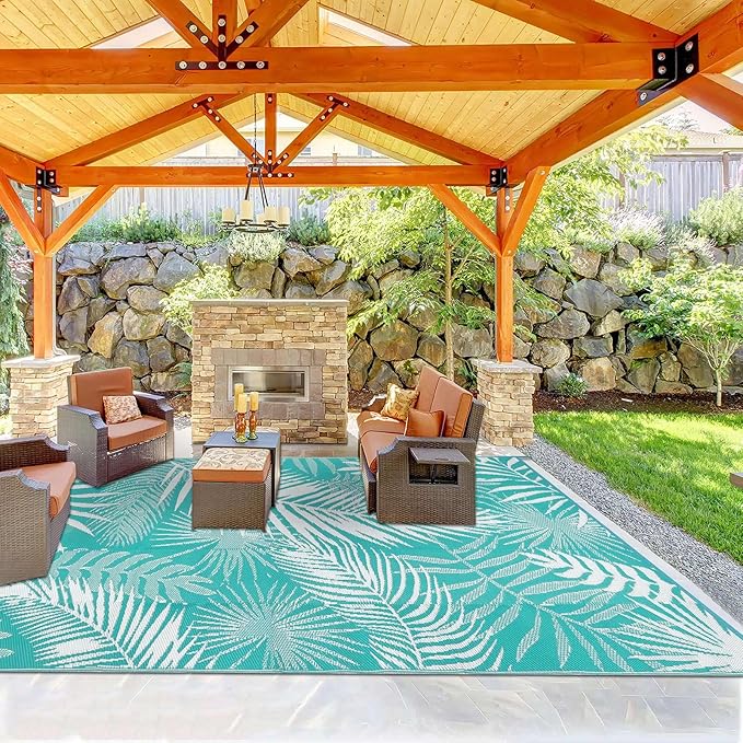 HiiARug Outdoor Rug 6x9Ft Waterproof for Patios Clearance, Reversible Plastic Straw Patio Mat Large Area Rugs RV Mats for Outside Trailers Campers Porch Deck Beach Backyard ﻿