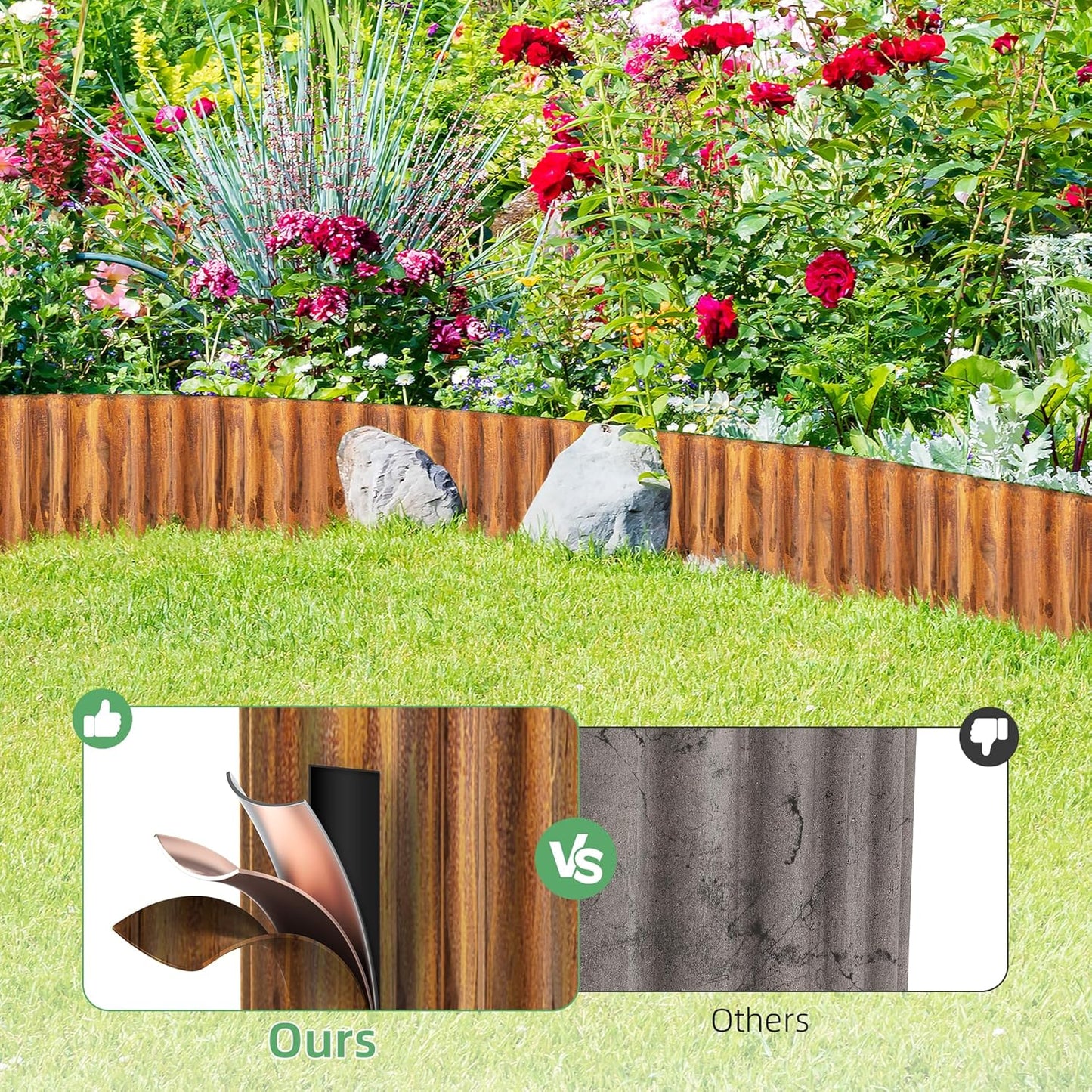 Corrugated Metal Garden Edging, 5''×25Ft Steel Landscape Edging Border, Flower Bed Edging Borders, Metal Lawn Edging for Landscaping, Garden, Pathway, Lawn, Flower Bed, Garden Fence (Rusty)