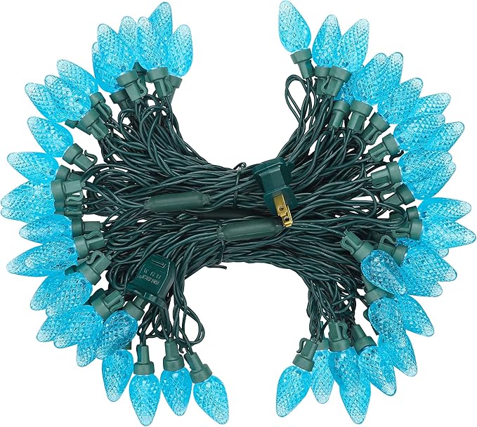 DEWENWILS C7 Outdoor Christmas Lights - 33.3FT 50LED String Decorations for House, Tree, Patio, Garden, Yard - Green Wire, Turquoise, UL Listed