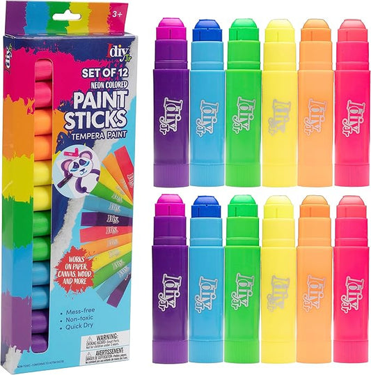 Tempera Paint Sticks 12 Pack– Bright Colors for Kids & Adults, Mess Free Washable Paint, Quick Dry Non-Toxic Arts & Crafts, Classroom School Supplies, Christmas Stocking Stuffers, Holiday Gift Set