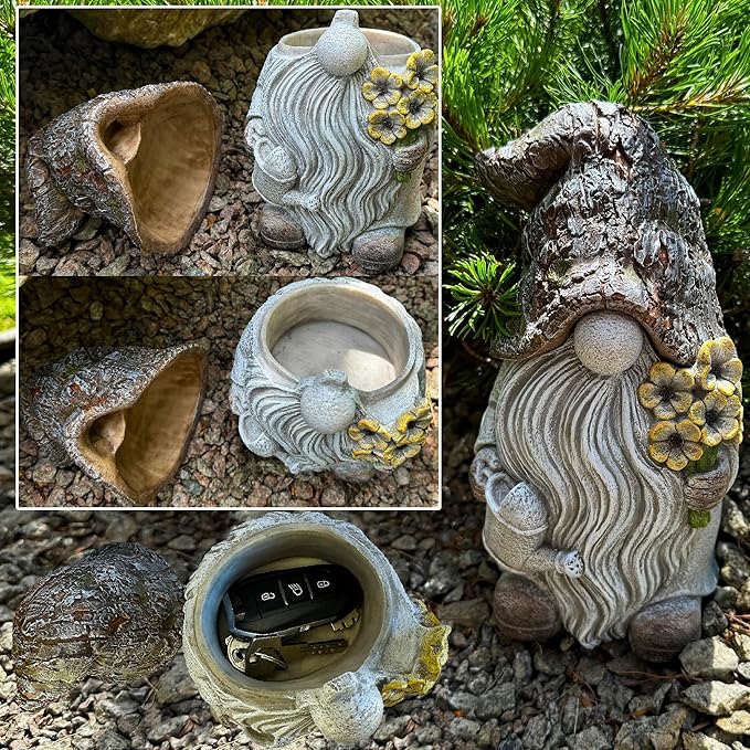 Mood Lab Garden Gnome - Key Hider Gnome Figurine - 9.25 Inch Lawn Statue - for Outdoor or House Decor