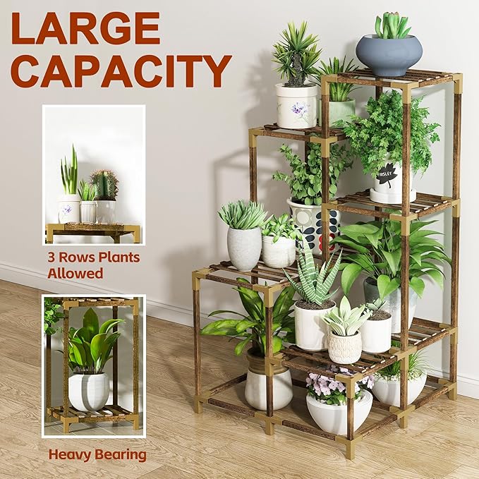 HOMKIRT 11 Tier Corner Plant Stand Indoor Outdoor For Multiple Plants, Corner Plant Shelf Rack Flower Stand, 40 Inch Tall Wood Plant Holder Ladder Table Display For Patio Garden Balcony Window