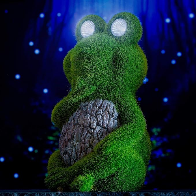 Large Frog with Light Up Eyes for Outdoors - Solar Powered Garden Frog Statue, Whimsical Outdoor Decor - Frog Solar Outdoor