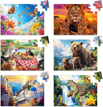 6 Packs 24 Piece Puzzle for Seniors, Alzheimer's & Dementia Activities, Easy Puzzle Alzheimer's Game, 6 Storage Bags