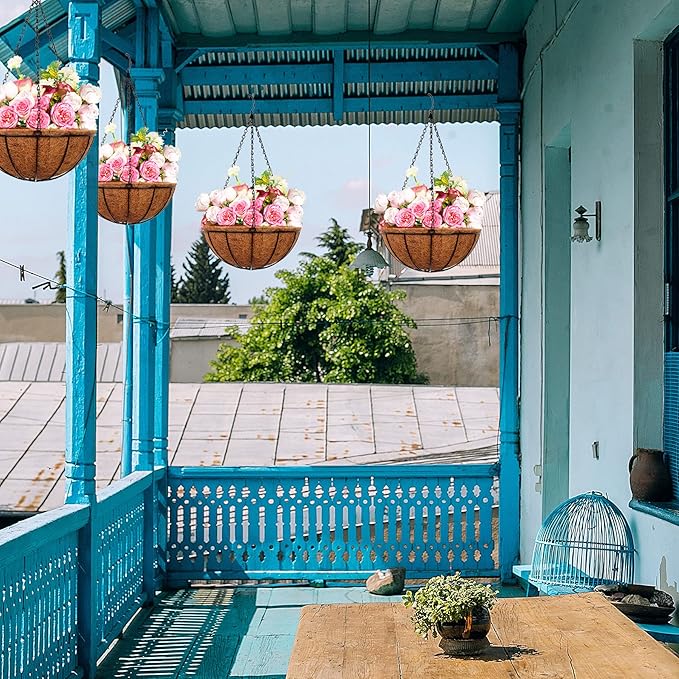 Hanging Planters Basket Outdoor Indoor(14 inch 4 Pack)-Coconut Coir Hanging Baskets for Plants Outdoor,Metal Wire Baskets with Coco Liner Window Box Planters, hanging Flower Pots For Railings…