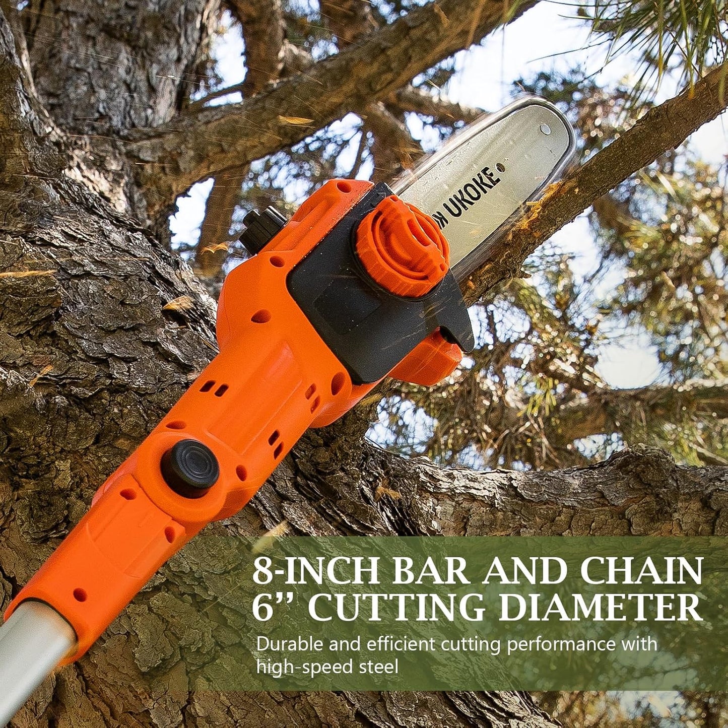 Ukoke Powerful 40V 8-Inch Cordless Pole saw with 2.0Ah Battery and Charger Included - Make Tree Trimming a Breeze!