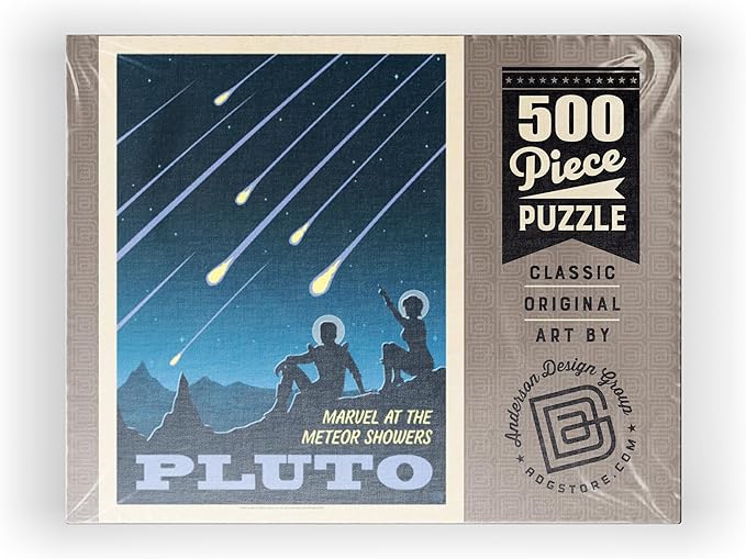 MyPuzzle Pluto: Meteor Showers, Vintage Poster - Premium 500 Piece Jigsaw Puzzle for Adults