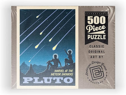 MyPuzzle Pluto: Meteor Showers, Vintage Poster - Premium 500 Piece Jigsaw Puzzle for Adults