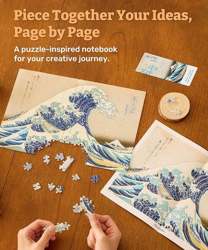 PieceRelax A5 Puzzle Journal 329 Plastic Pieces for Adults - Katsushika Hokusai - The Great Wave - Book Cover & Notebook, Unique Puzzle Gift, Jigsaw Artwork [YA1066]