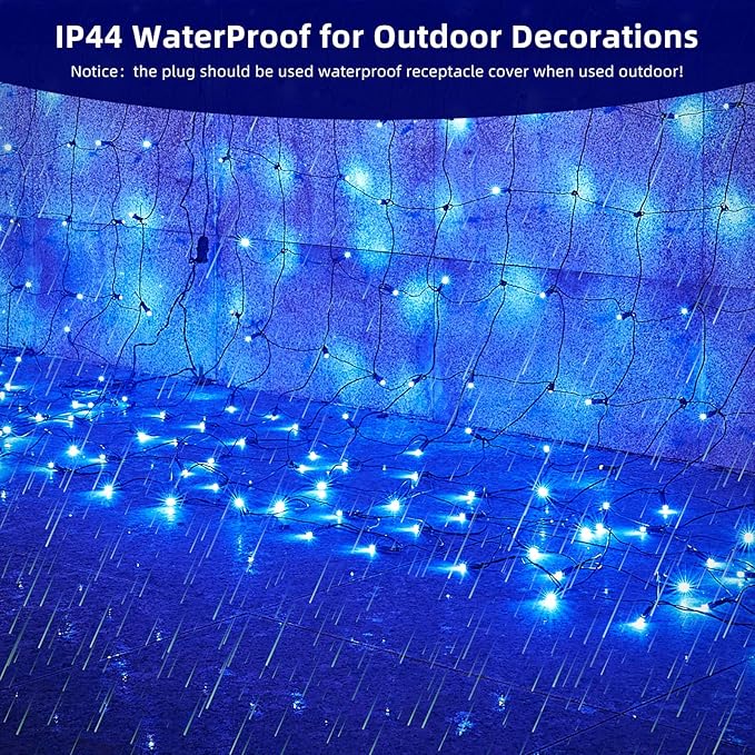 Led Net Lights Christmas Lights Outdoor Blue Christmas Net Lighting with 121Led Mini Globe Lights 5ftx5ft, Outdoor Indoor Fairy Mesh Net Lights for Christmas Trees, Bushes, Shrubs Decorations